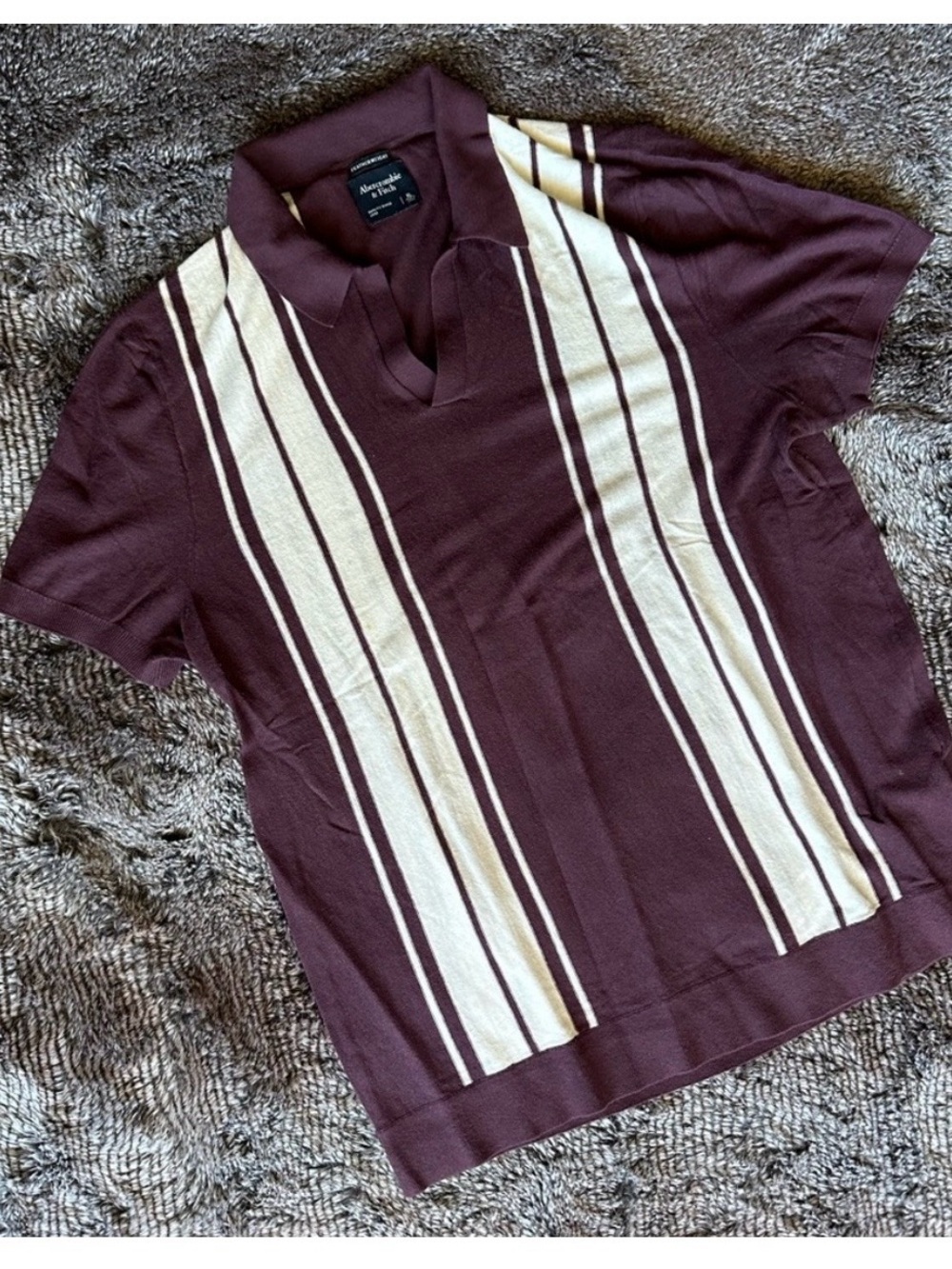 Abercrombie & Fitch Burgundy Polo with Cream Stripes